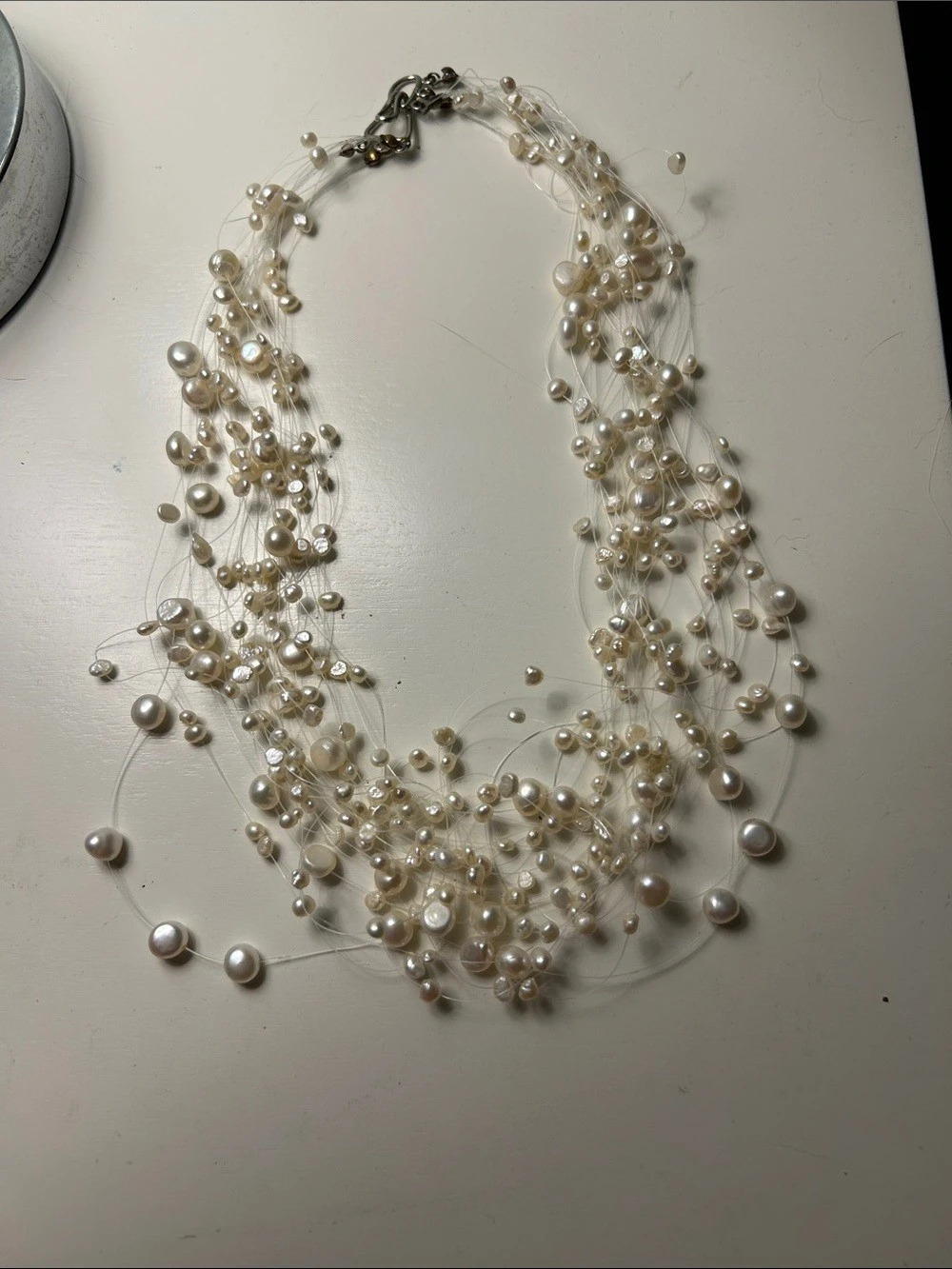 Layered Pearl Statement Necklace in White & Gold